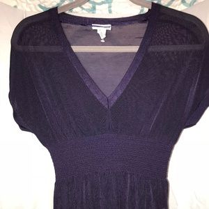 H&M women's navy blue sheer vneck top Sz Small
